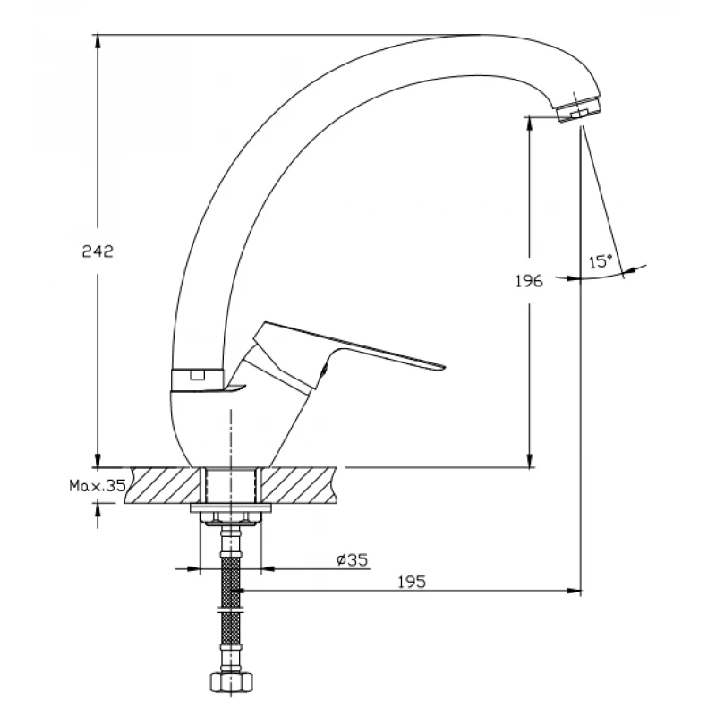 Смесител Inter Ceramic Linni ICF 7149152 7315, За умивалник, Едноръкохватков, Стоящ, Висок чучур